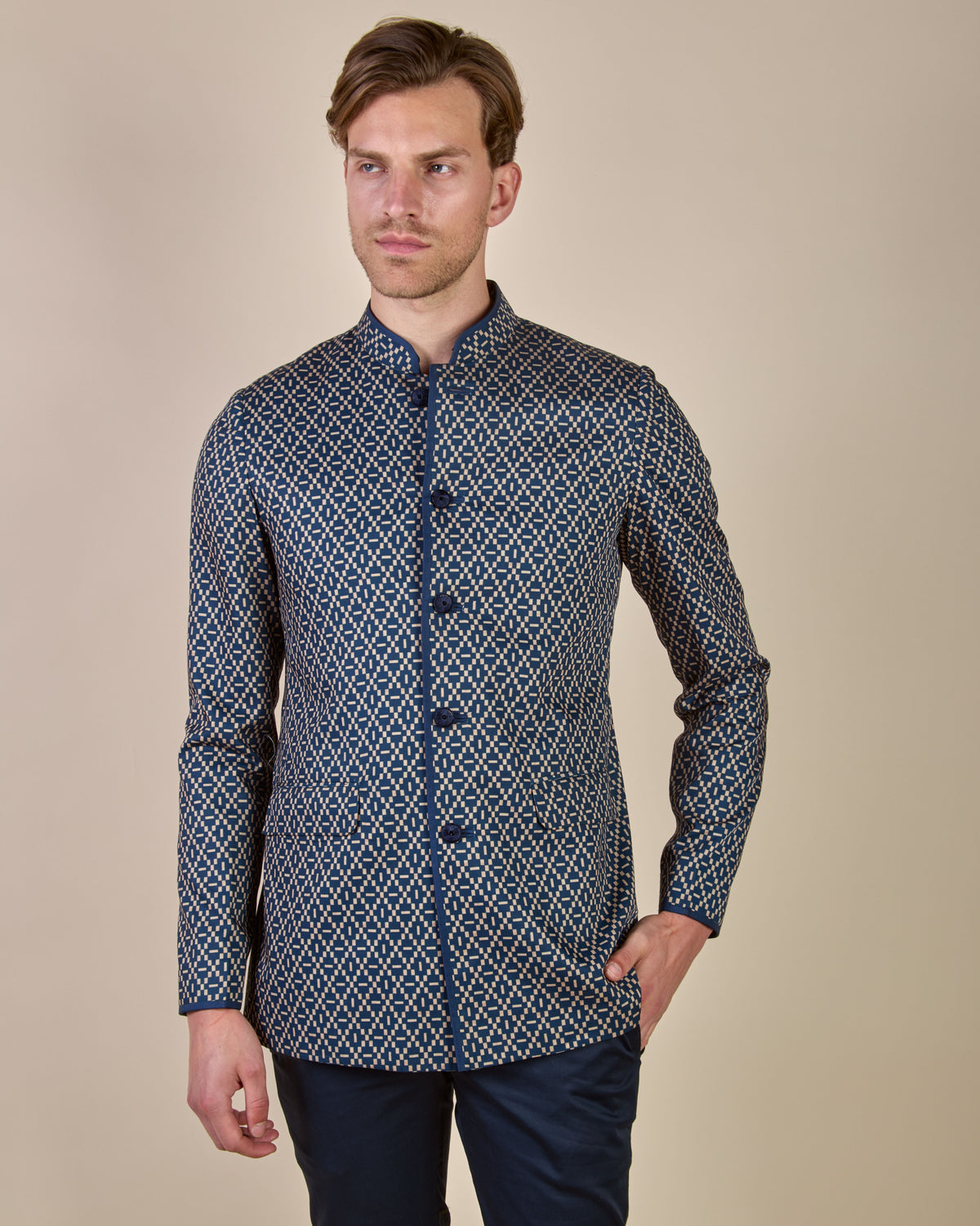 Navy Blue - Ivory Bandhgala