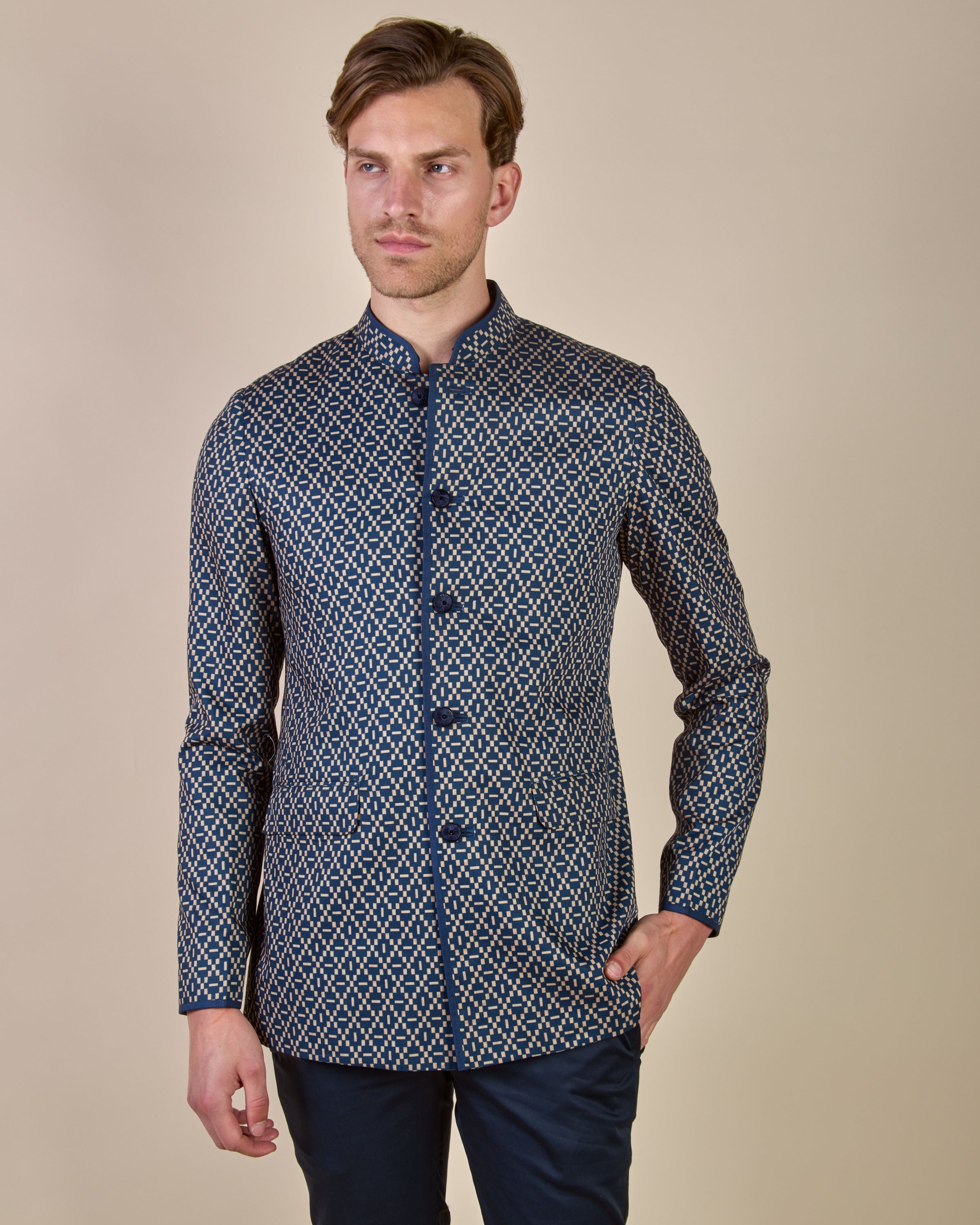 Navy Blue - Ivory Bandhgala