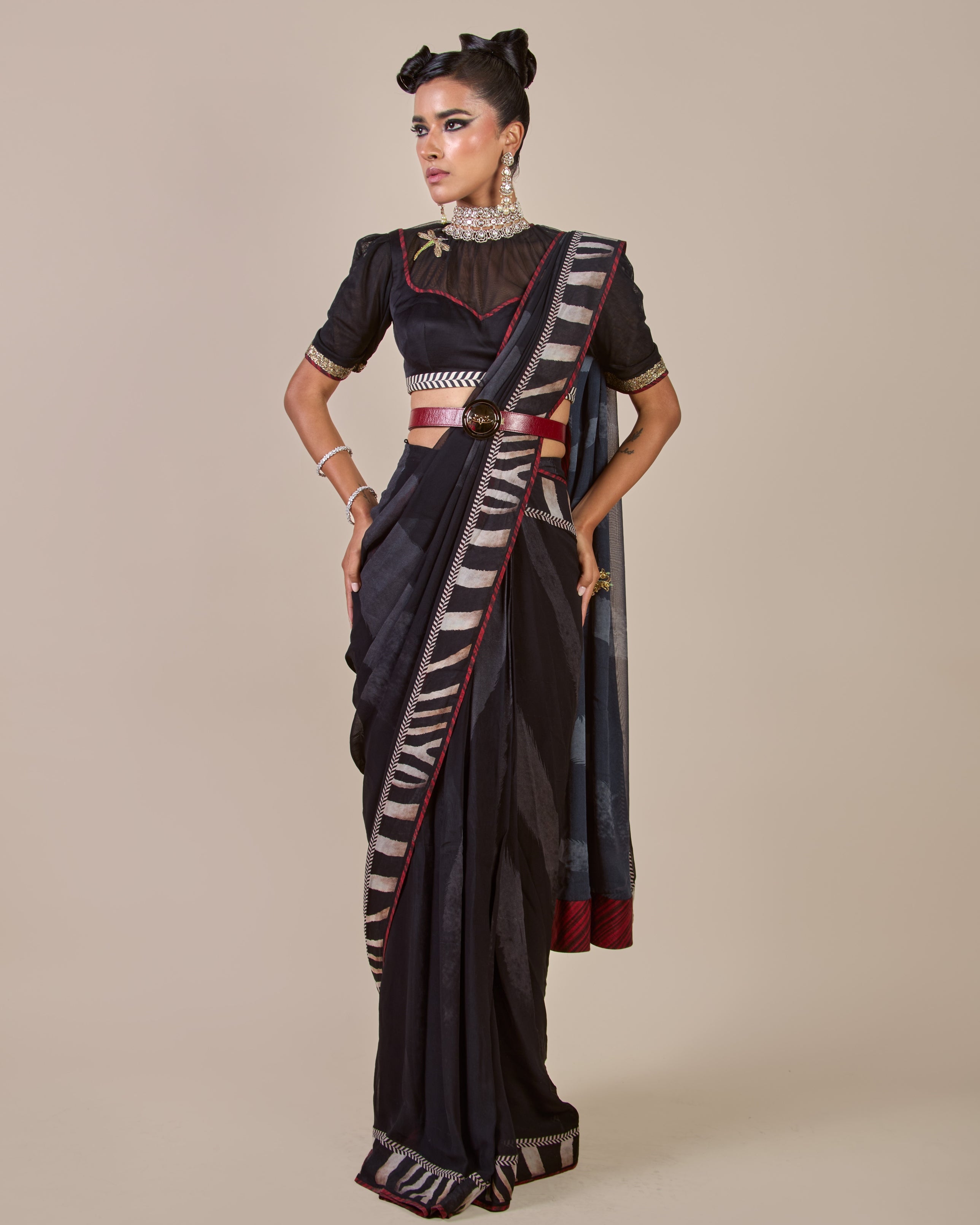 Zebra Print Sari Set