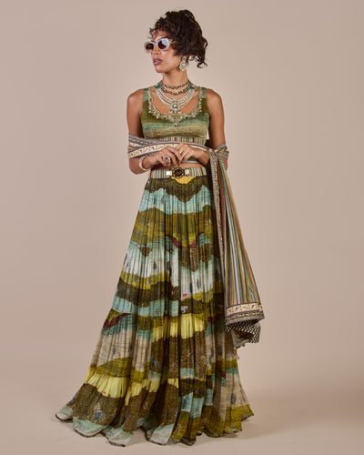 Olive Multi Hued Skirt Set