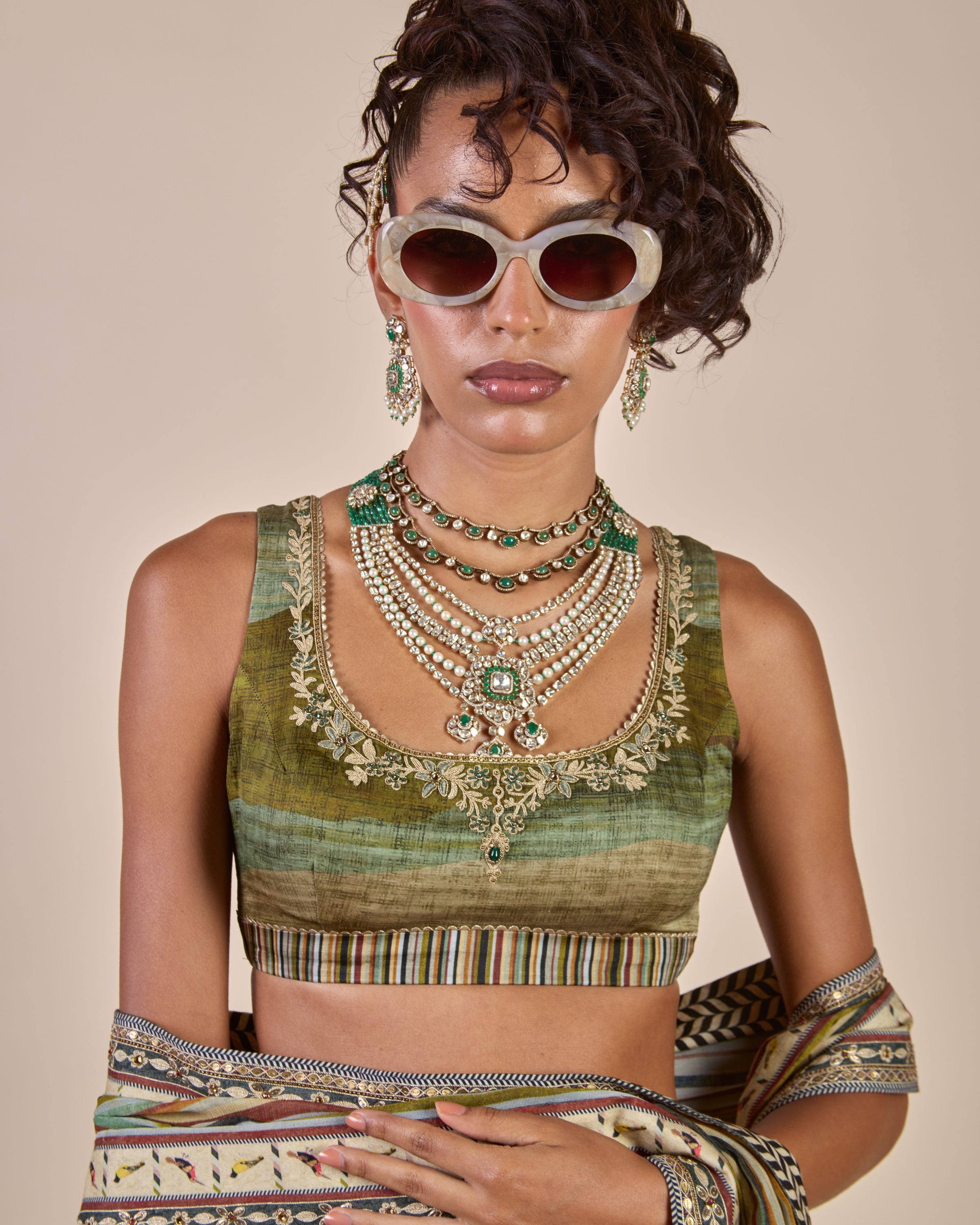 Olive Multi Hued Skirt Set