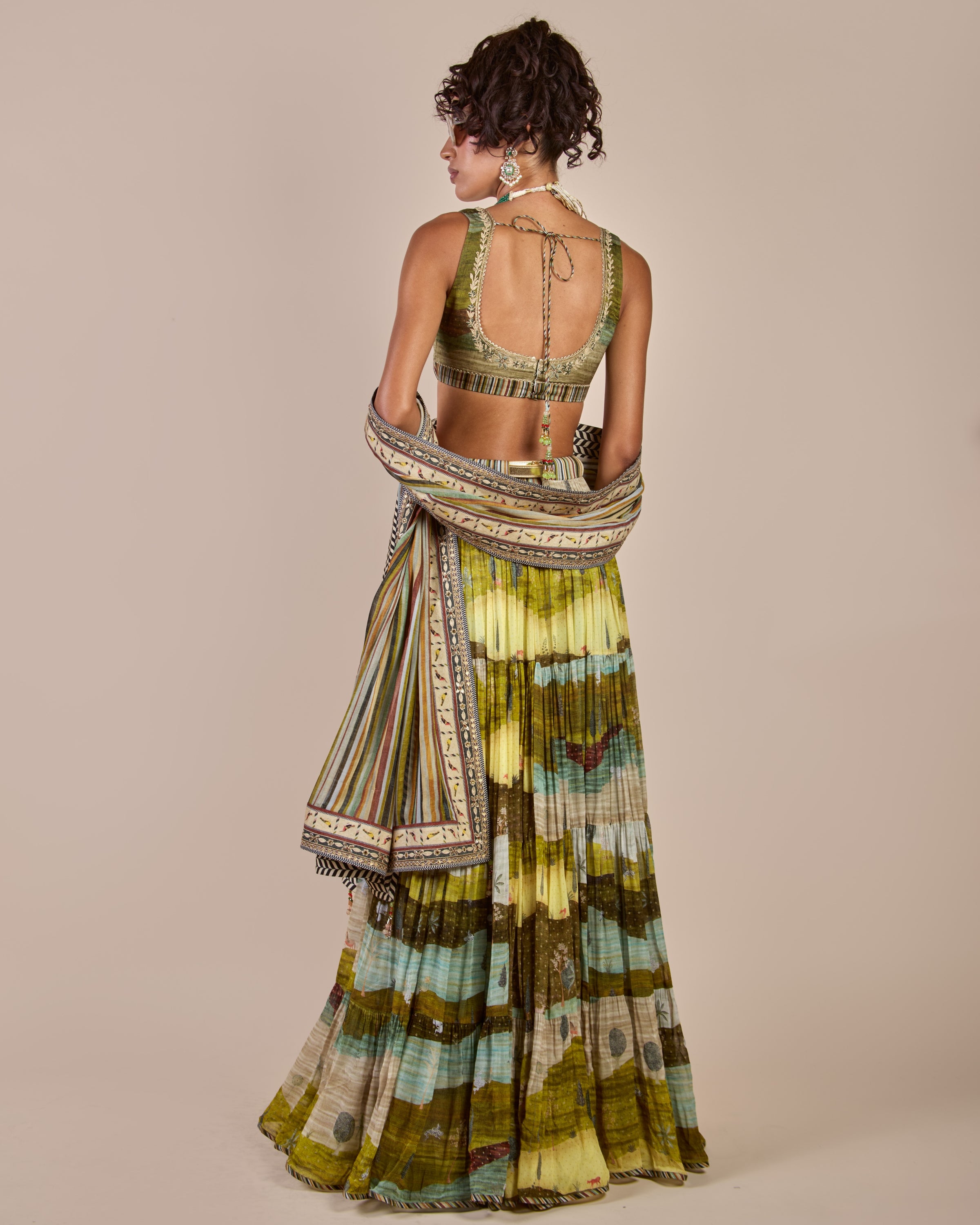 Olive Multi Hued Skirt Set