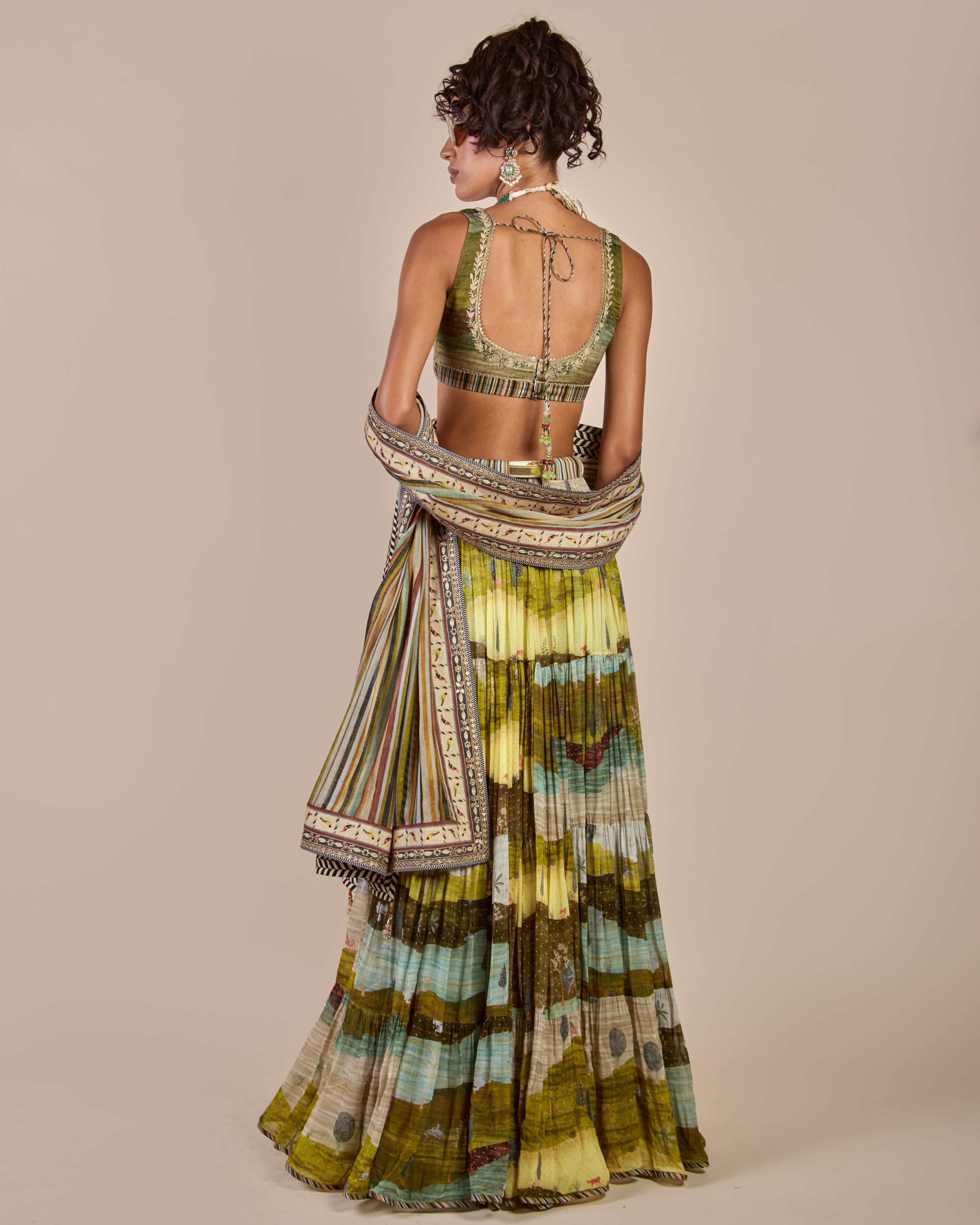 Olive Multi Hued Skirt Set