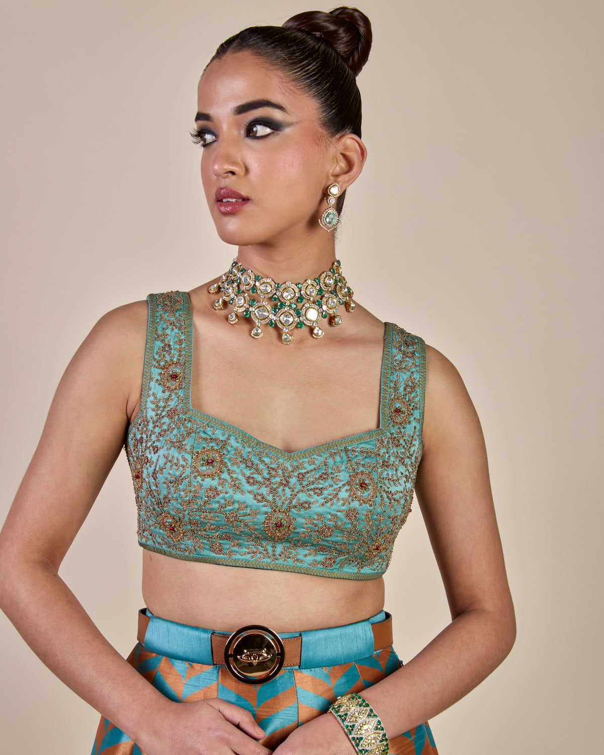 Turquoise - Rust Chevron Skirt Set