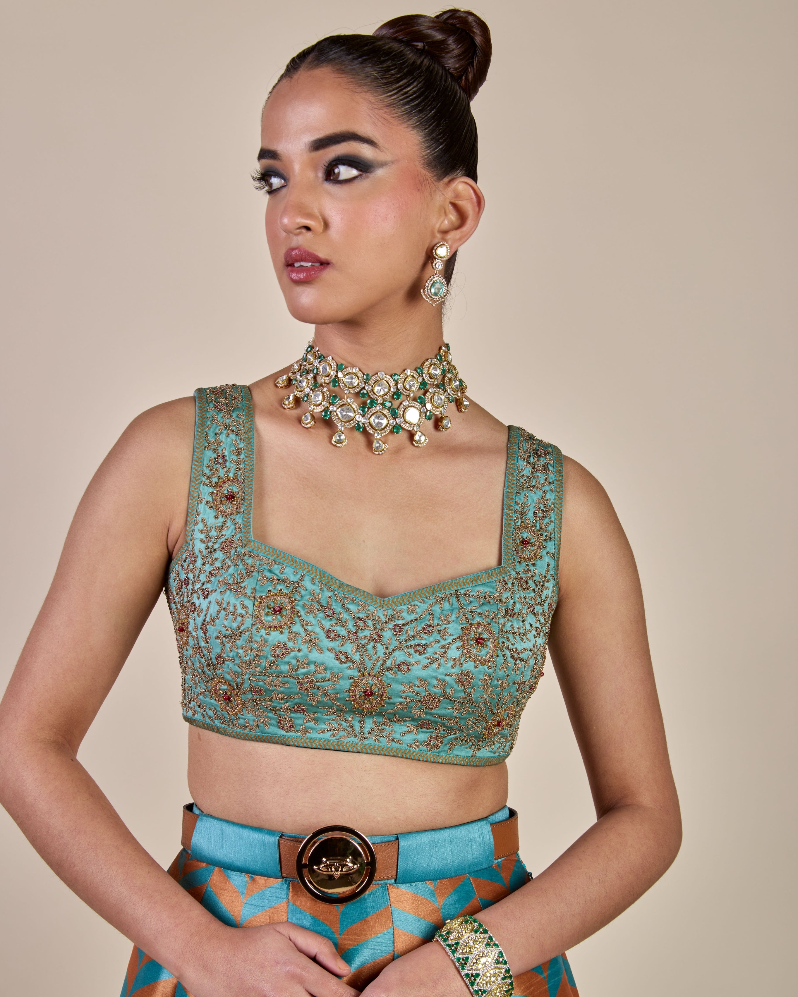 Turquoise - Rust Chevron Skirt Set