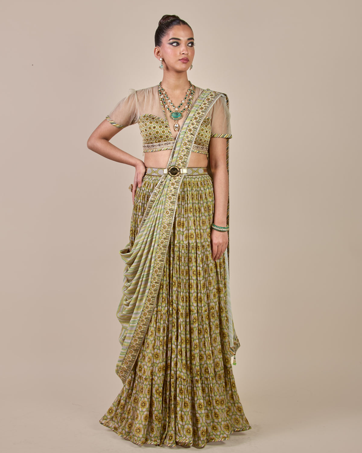 Olive Yellow Skirt Set