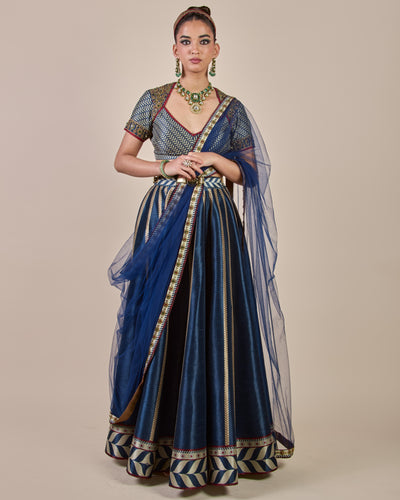 Midnight Blue Chevron Skirt Set