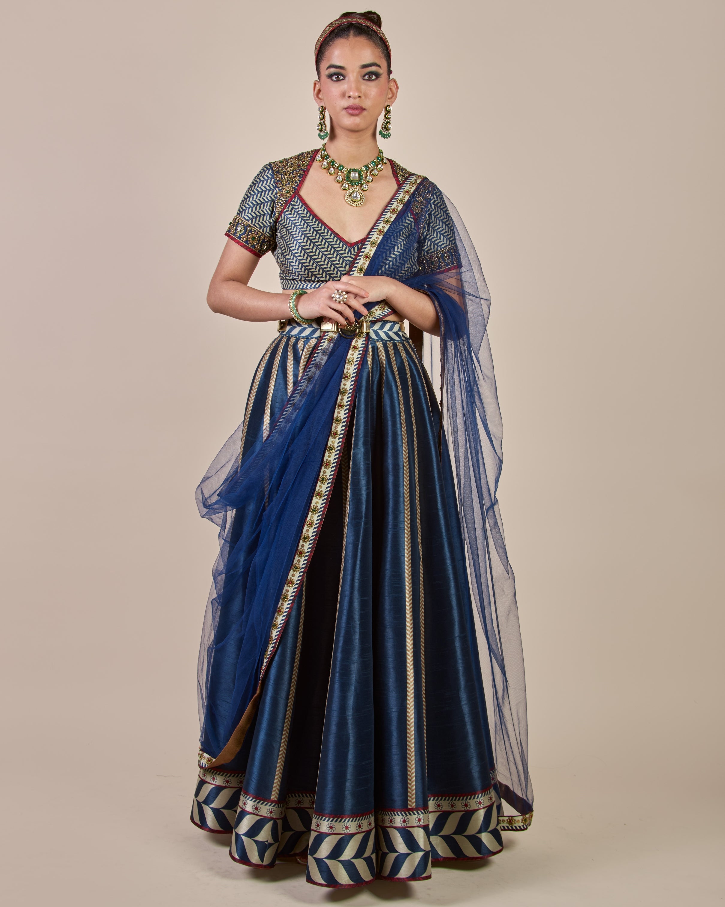 Midnight Blue Chevron Skirt Set