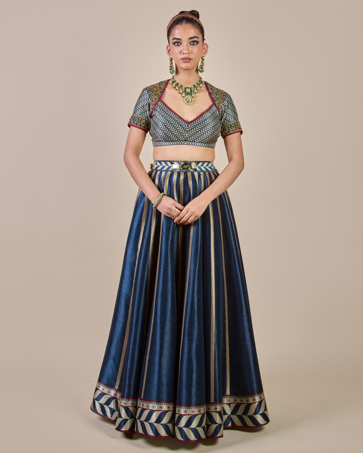 Midnight Blue Chevron Skirt Set