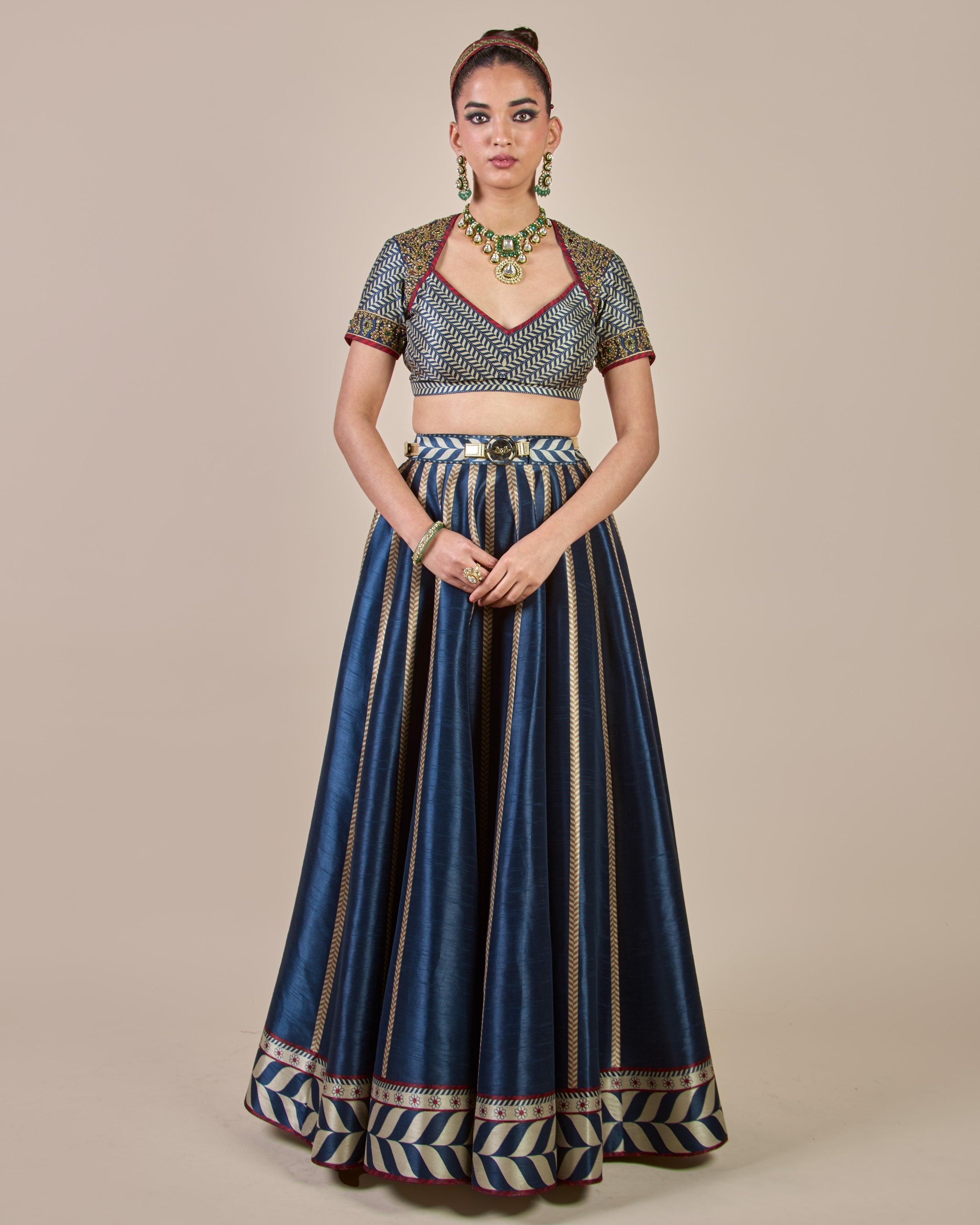 Midnight Blue Chevron Skirt Set