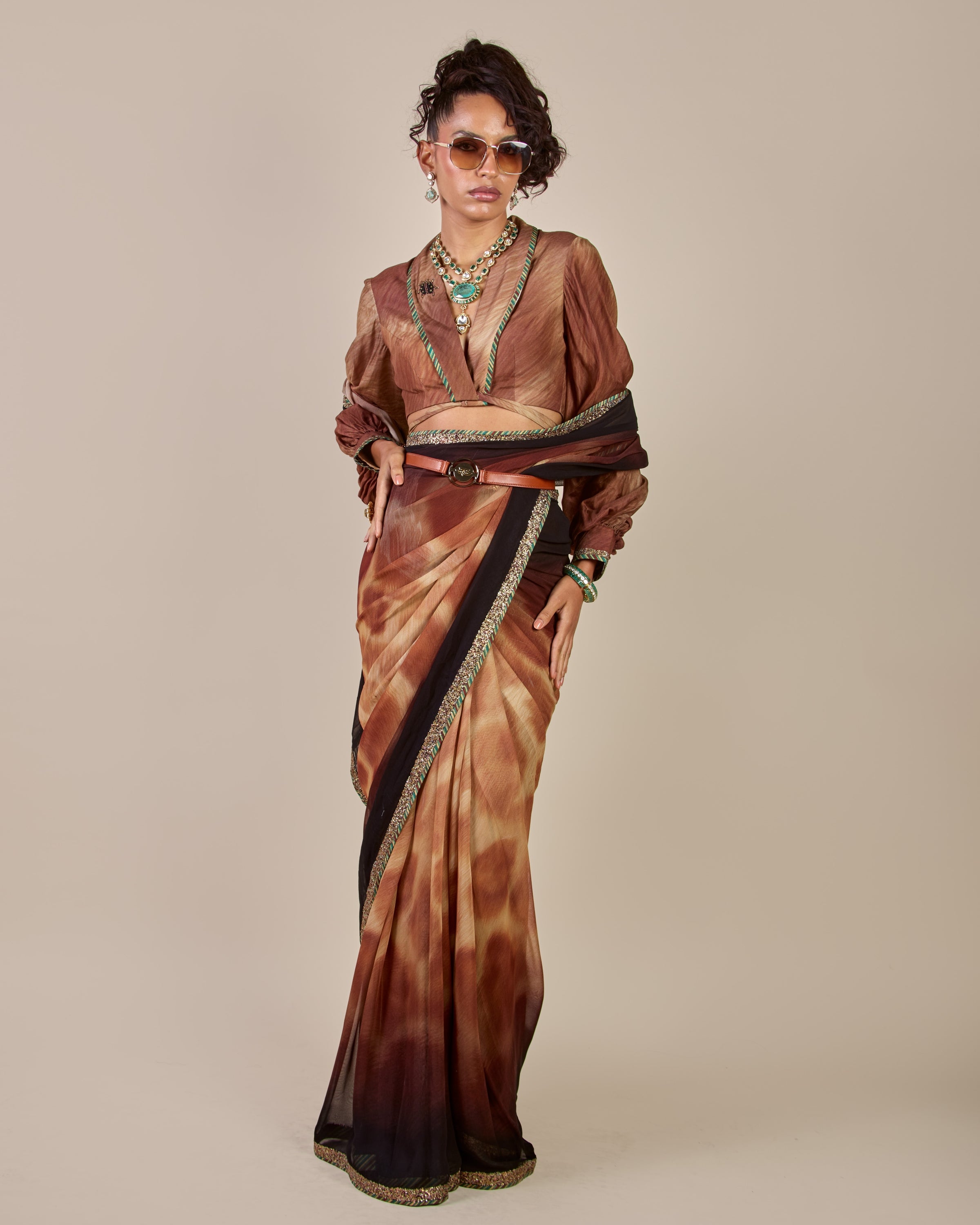 Giraffe Print Sari Set