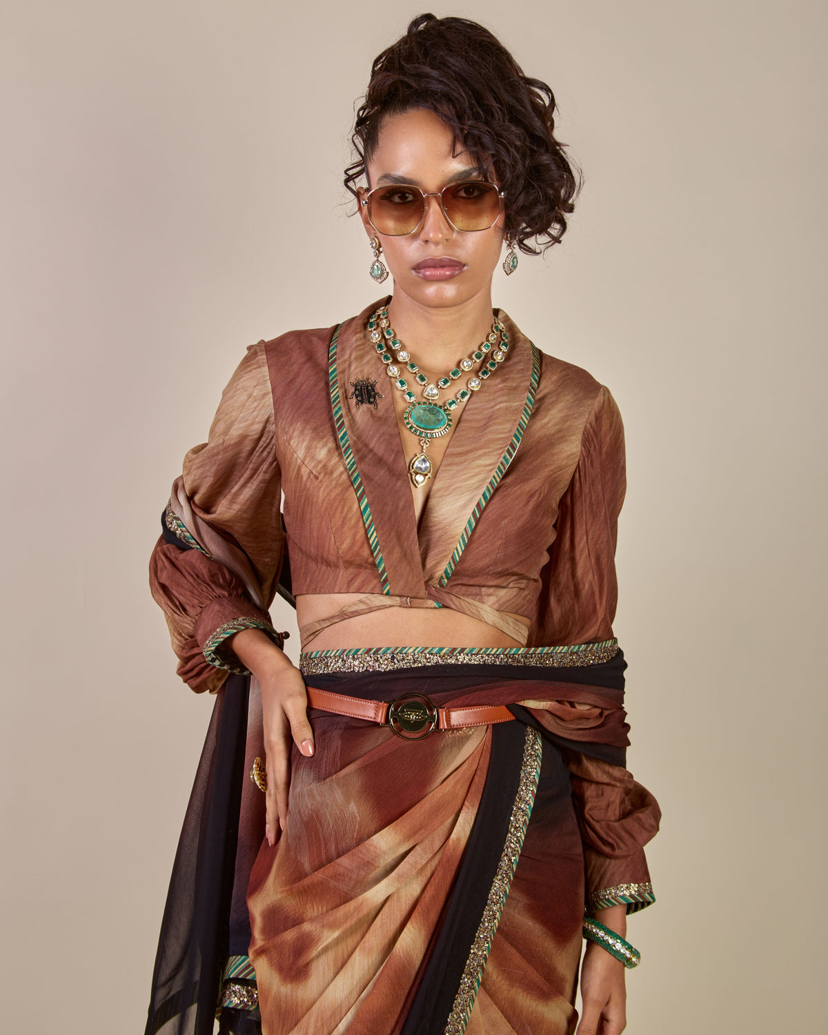 Giraffe Print Sari Set