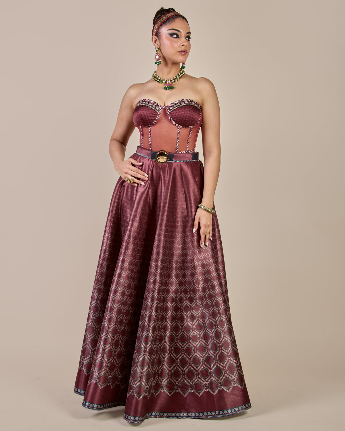 Vintage Maroon Corset Skirt Set
