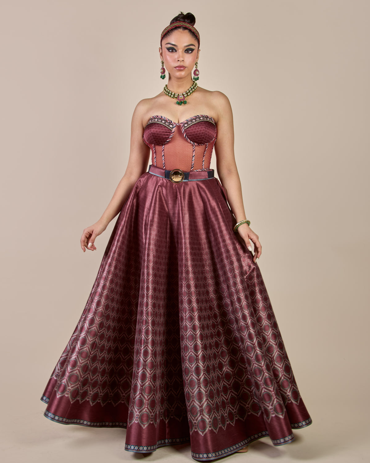 Vintage Maroon Corset Skirt Set