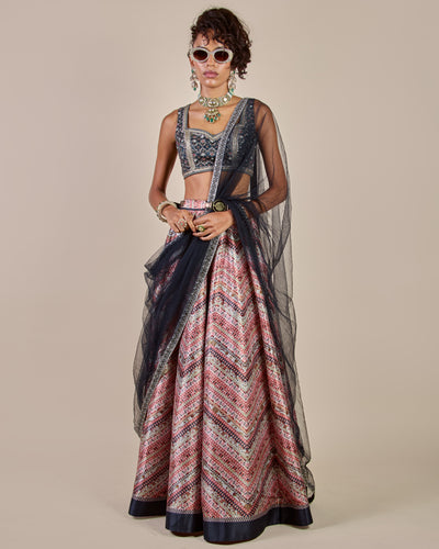 Navy Blue - Multi Hued Skirt Set