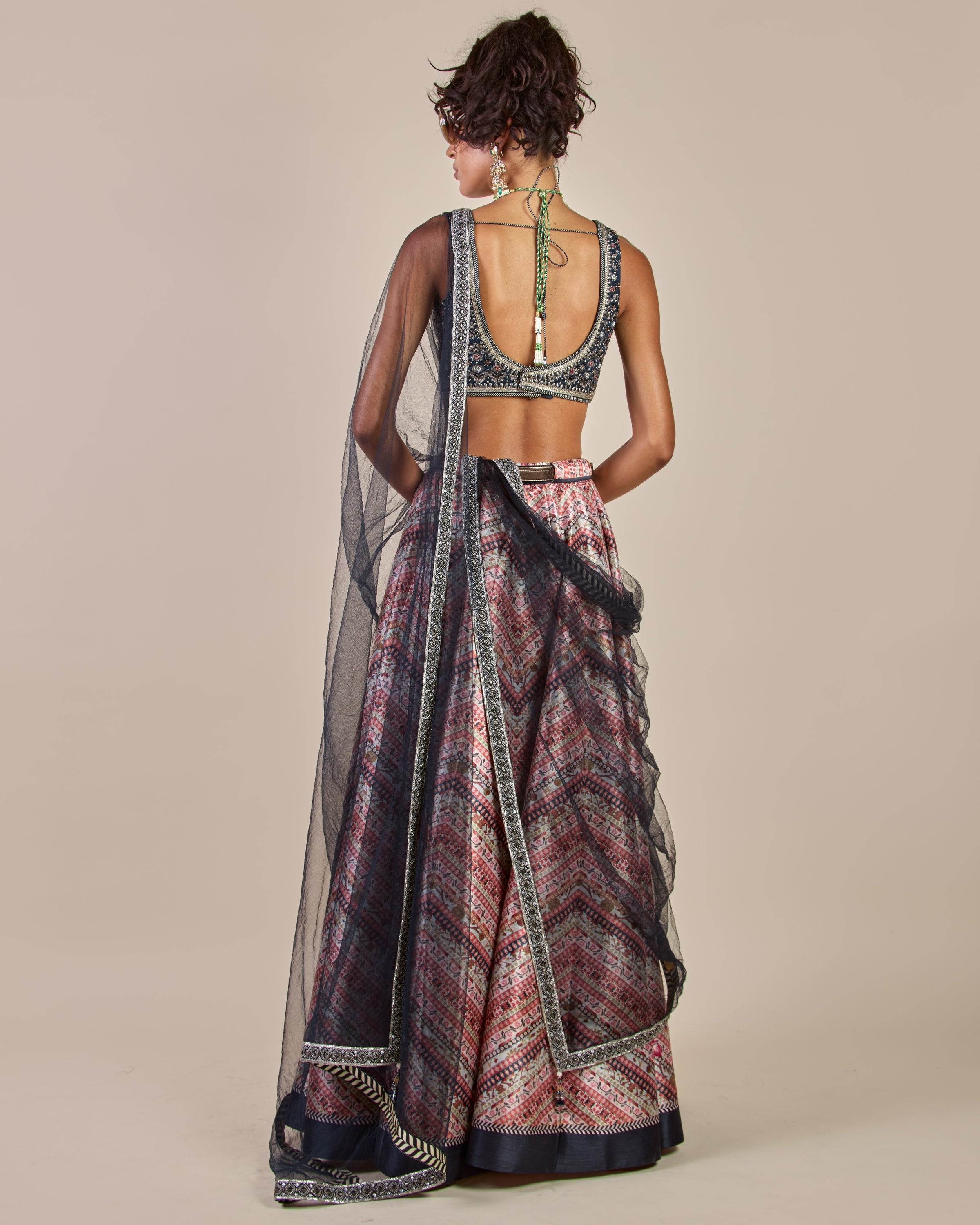 Navy Blue - Multi Hued Skirt Set