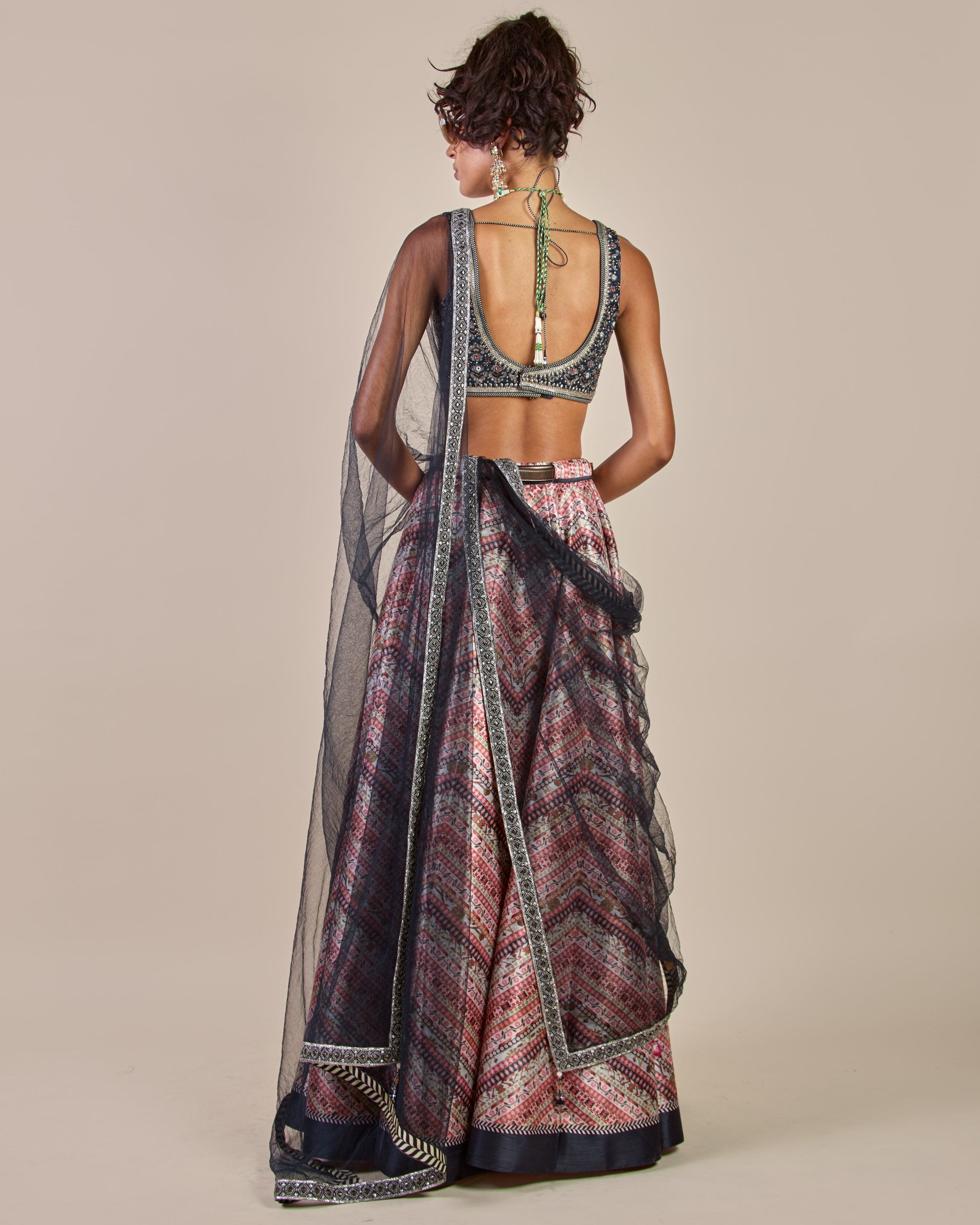 Navy Blue - Multi Hued Skirt Set