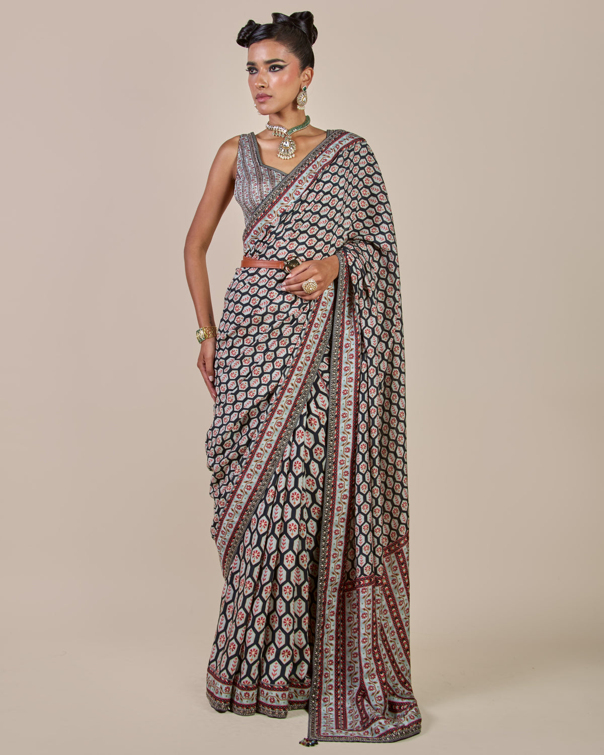Midnight Blue - Ivory Sari Set