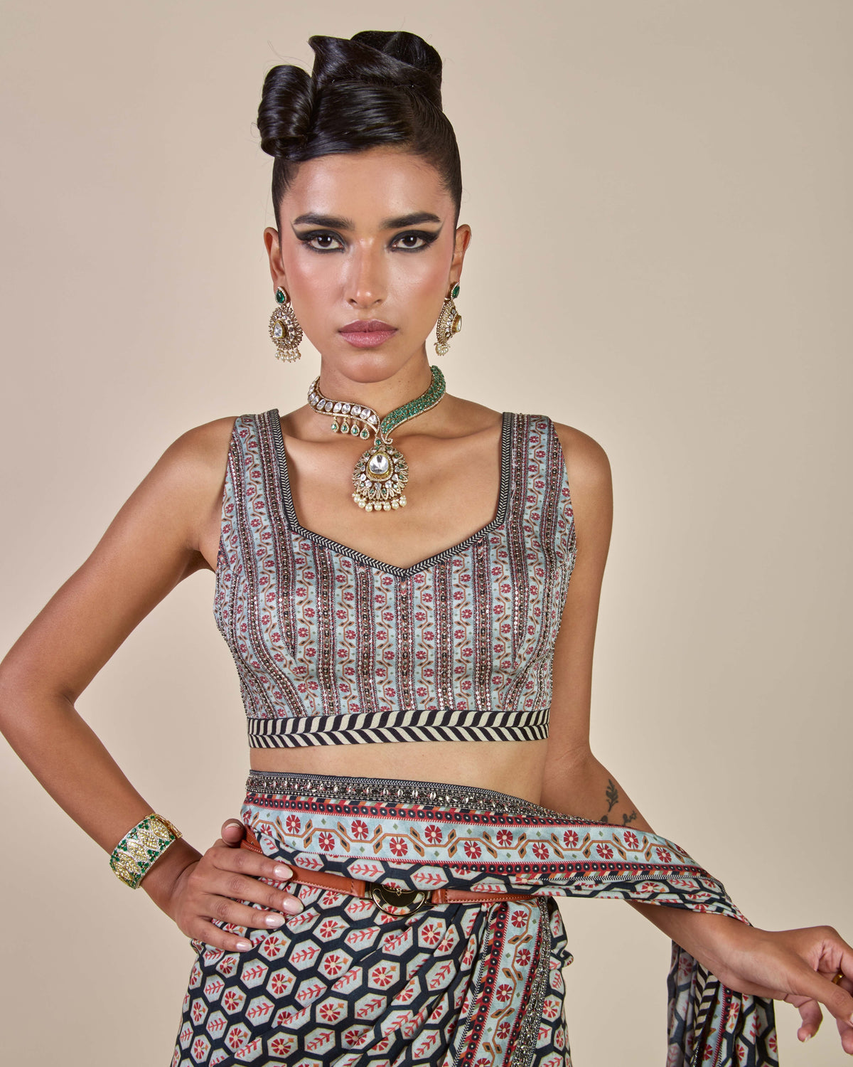 Midnight Blue - Ivory Sari Set