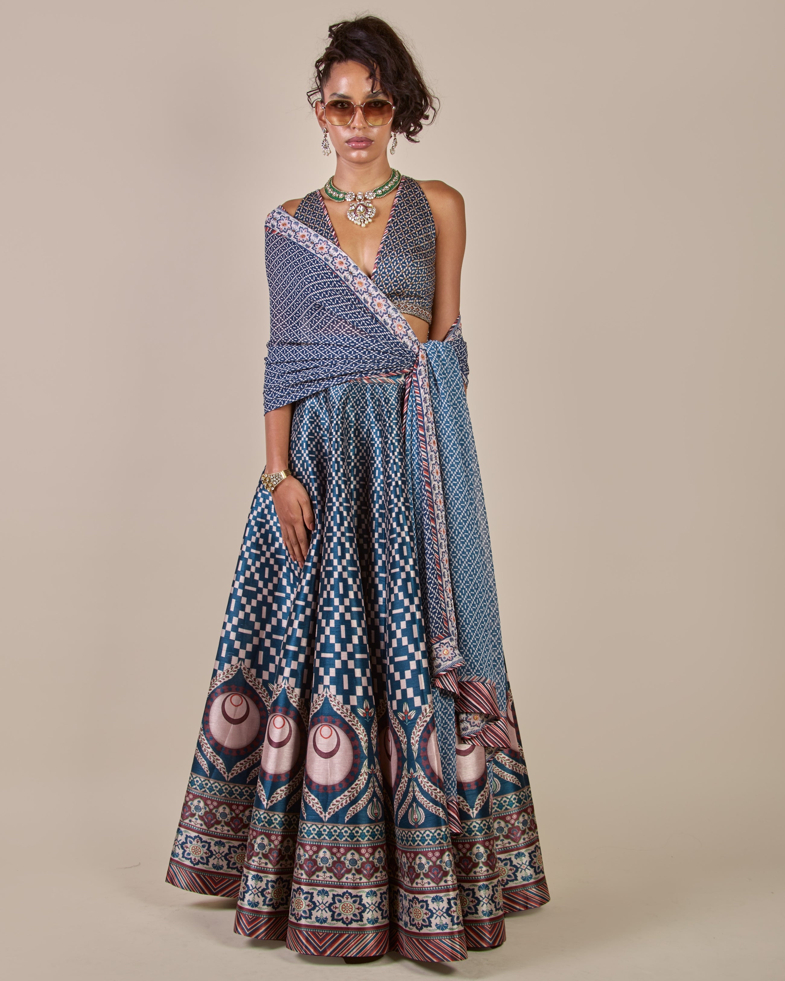 Navy Blue - Crème Ivory Skirt Set