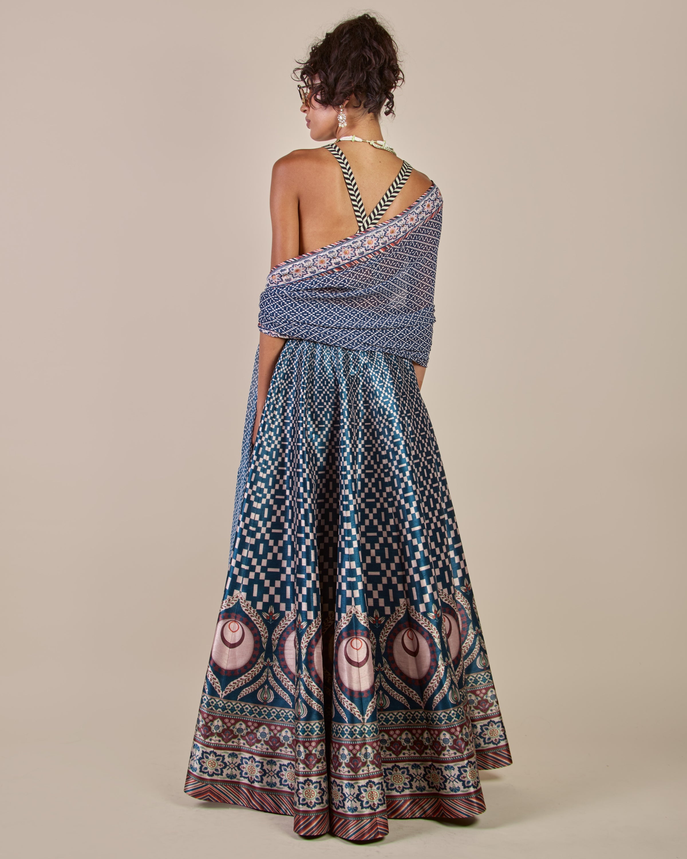 Navy Blue - Crème Ivory Skirt Set