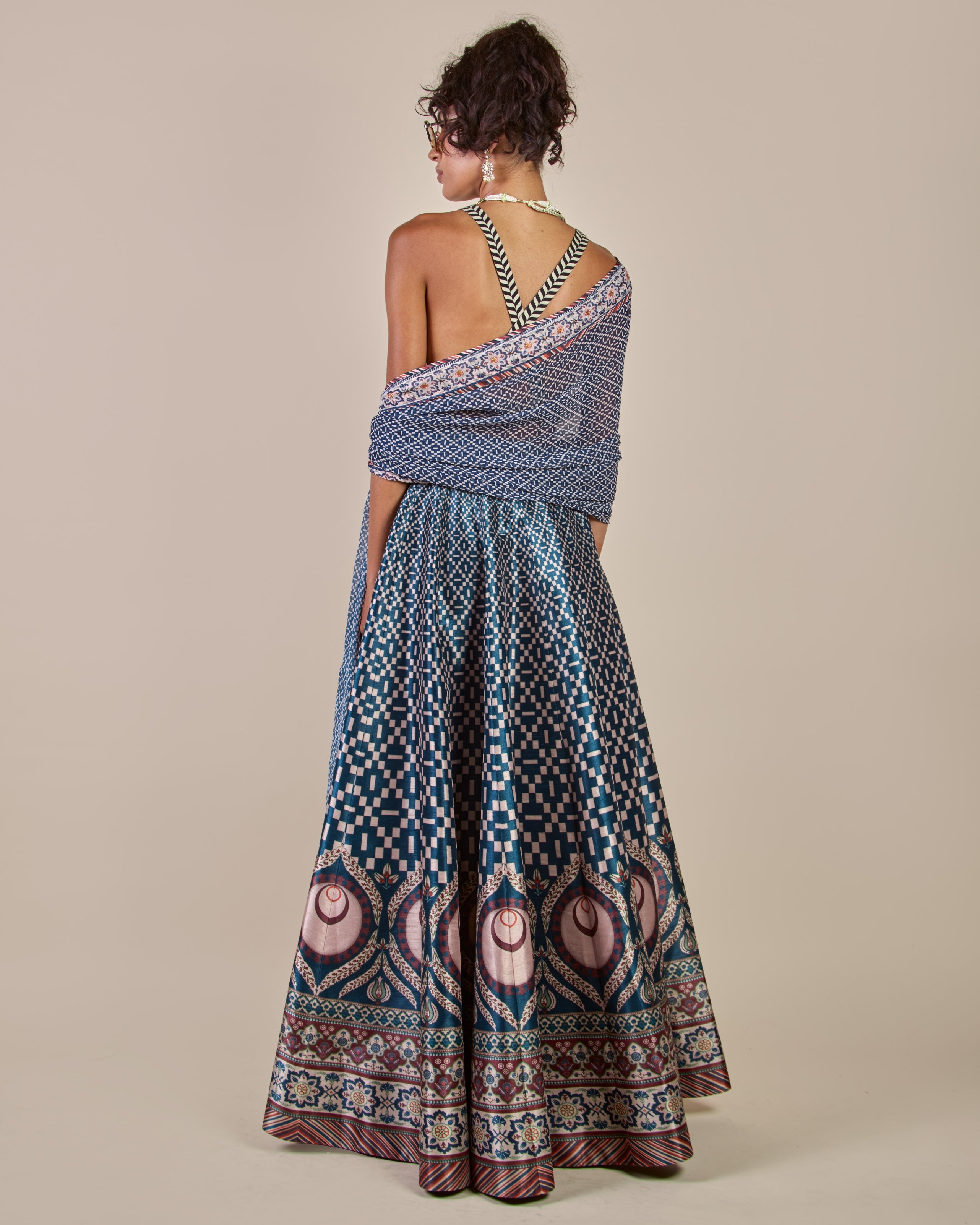 Navy Blue - Crème Ivory Skirt Set