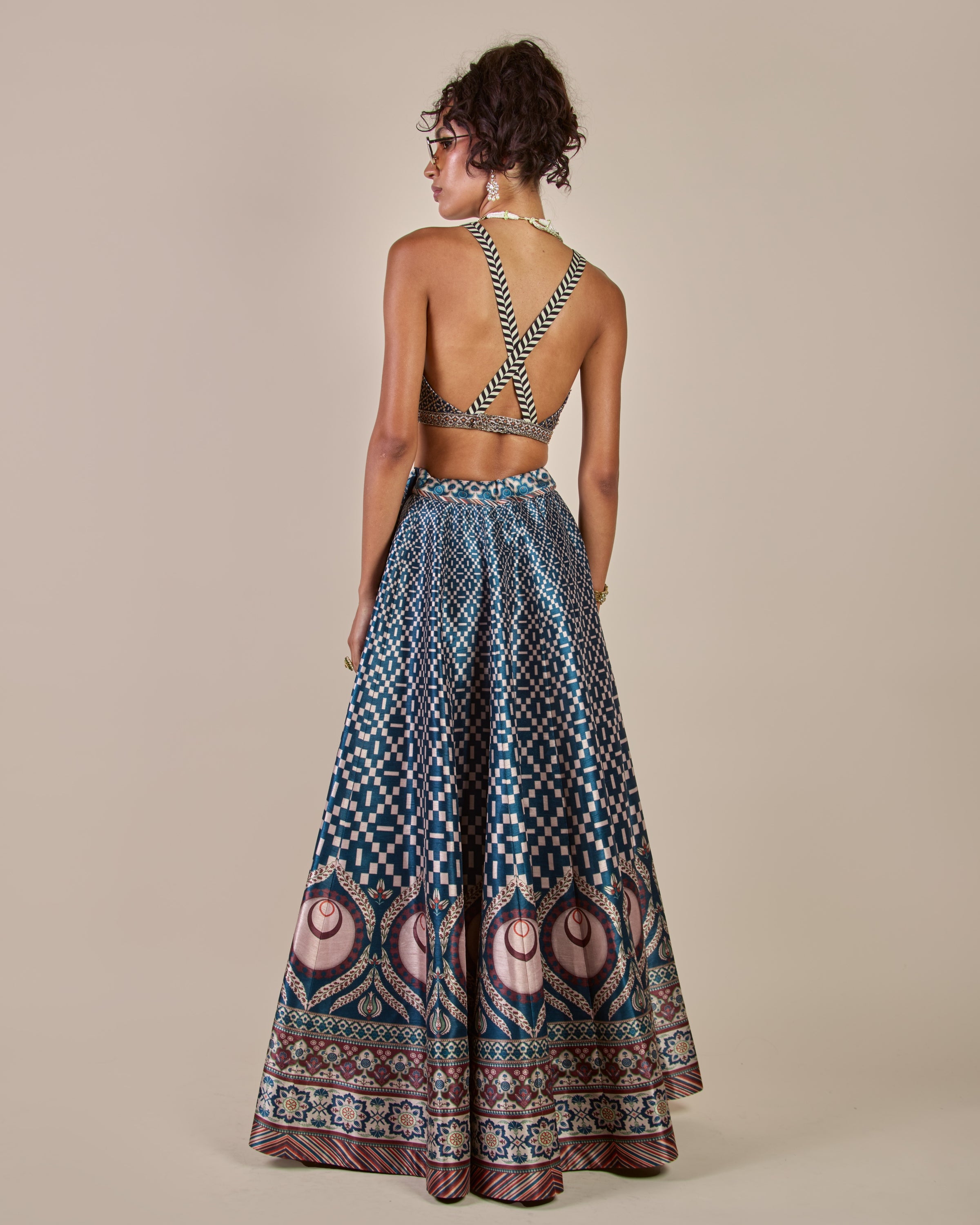 Navy Blue - Crème Ivory Skirt Set