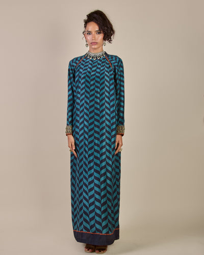 Teal Blue Chevron Kaftan