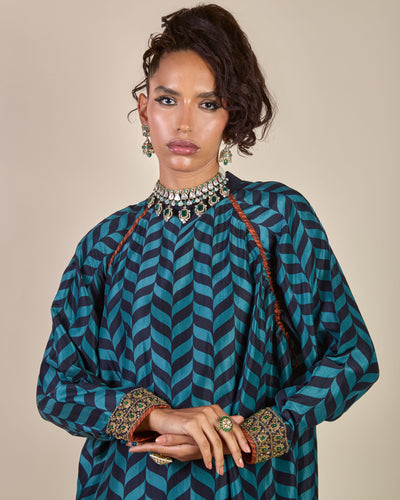 Teal Blue Chevron Kaftan