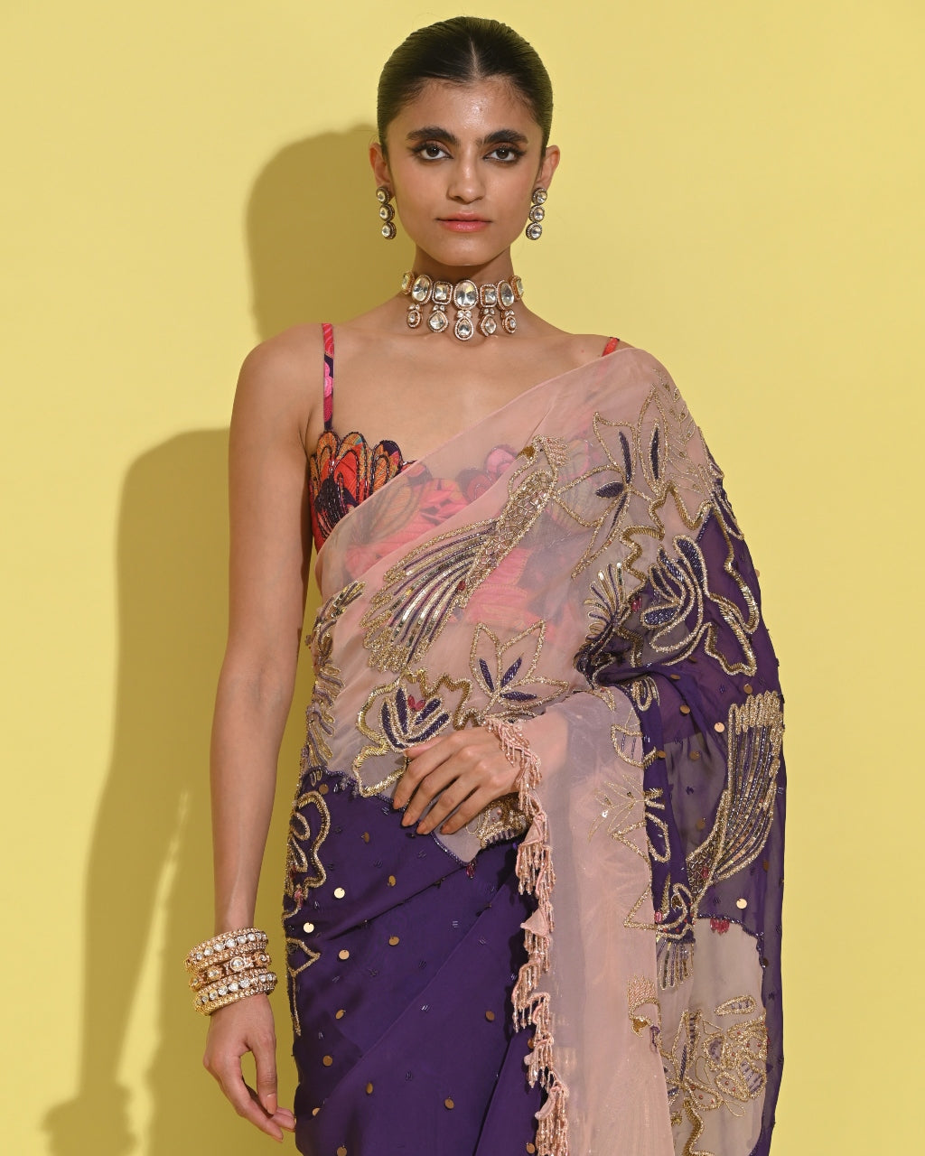 Janejaan Purple Sari Set