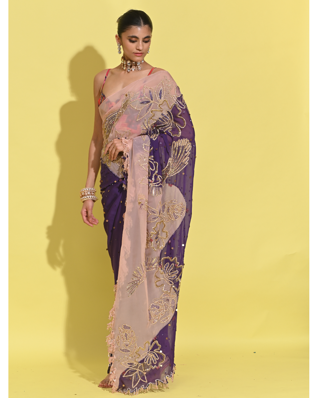 Janejaan Purple Sari Set