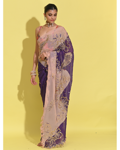 Janejaan Purple Sari Set