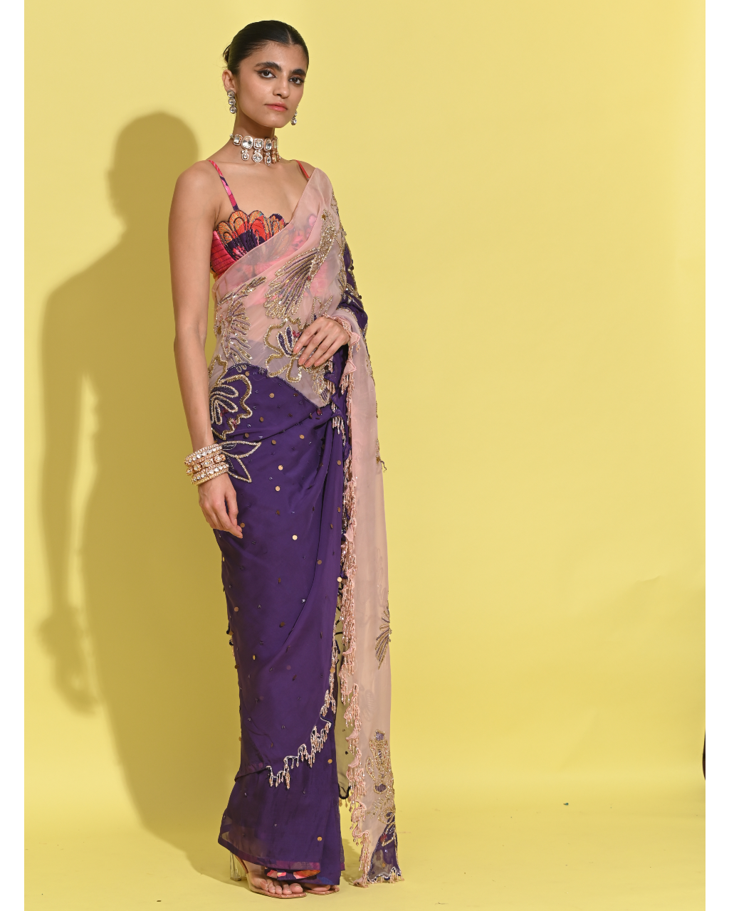 Janejaan Purple Sari Set