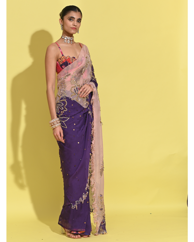 Janejaan Purple Sari Set