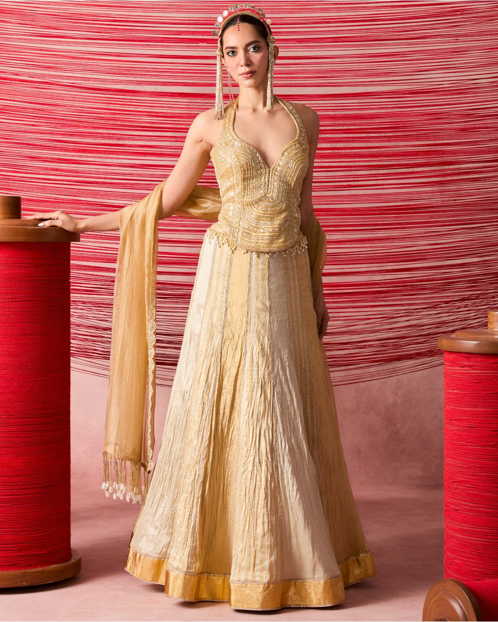 Jugnu Gold Lehenga Set