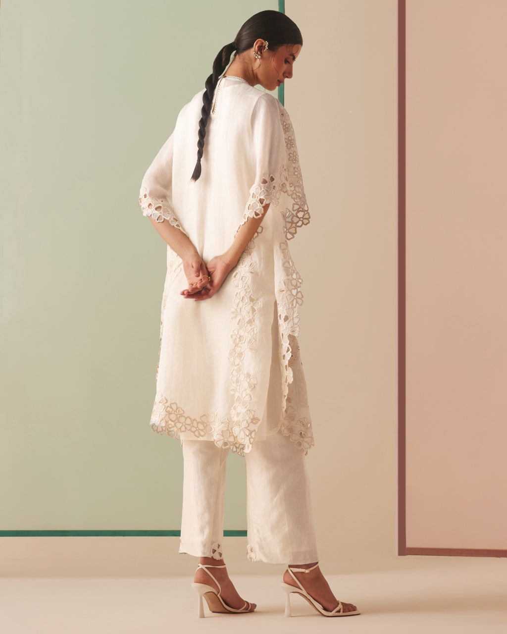 Ivory Tonal Kaftan Kurta Set