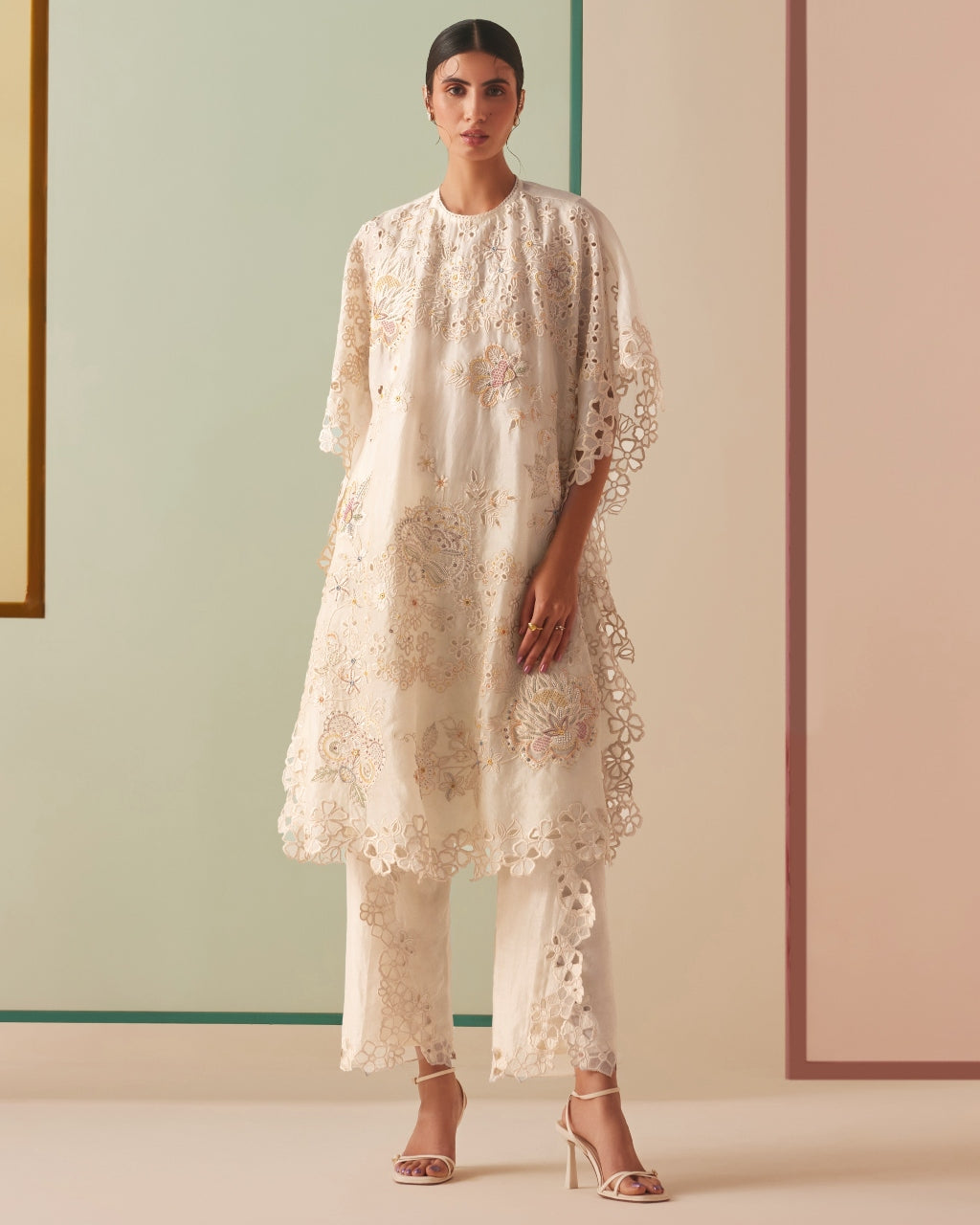 Ivory Tonal Kaftan Kurta Set