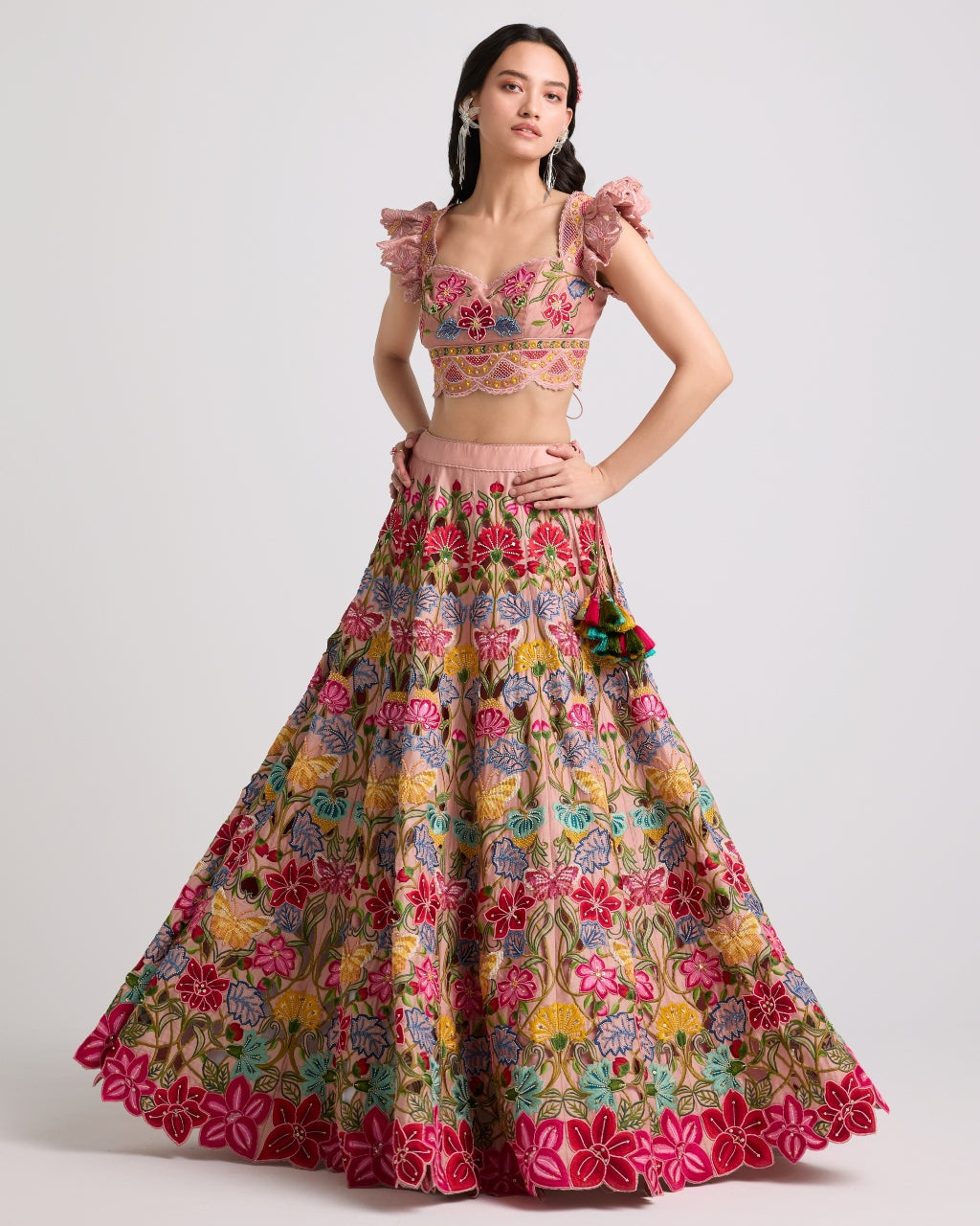 Soft Pink Multicolor Floral Skirt Set