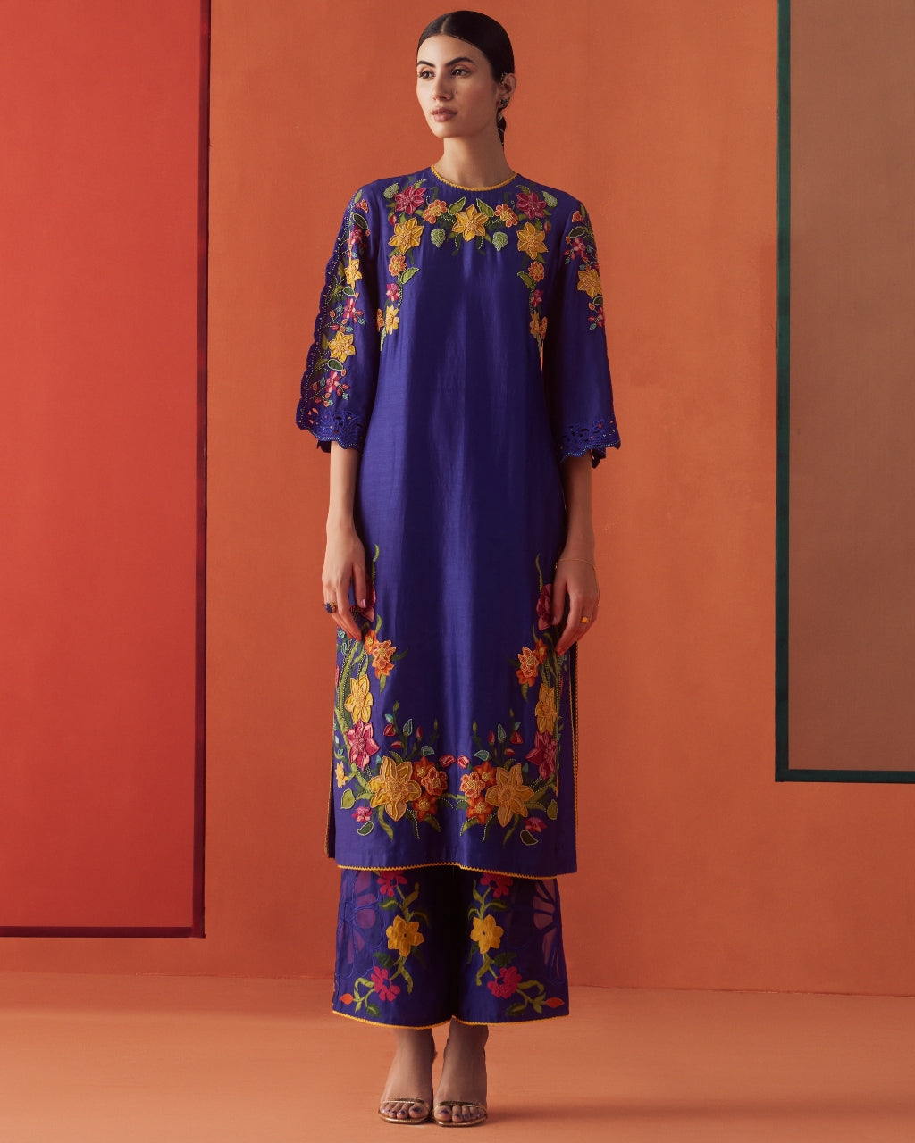 Cobalt Blue Applique And Beadwork Kurta Set