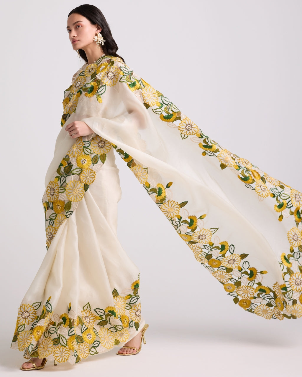 Ivory Sunflower Sari Set