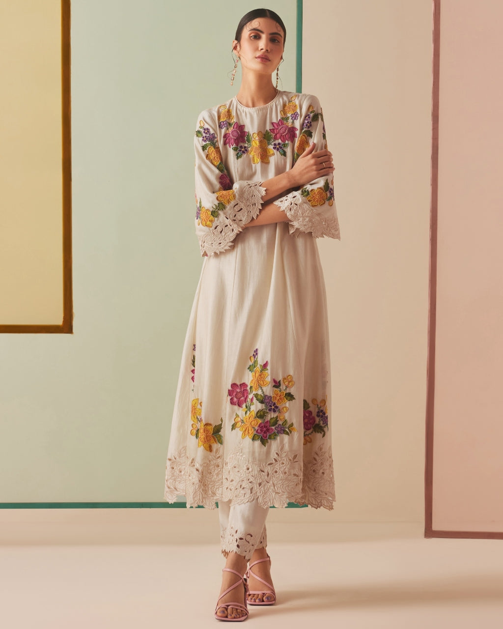 Ivory Multicolour Embroidered Kurta Set