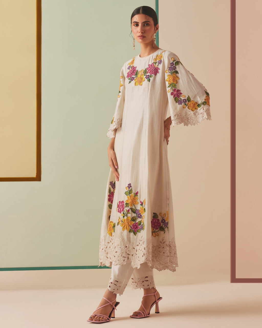 Ivory Multicolour Embroidered Kurta Set