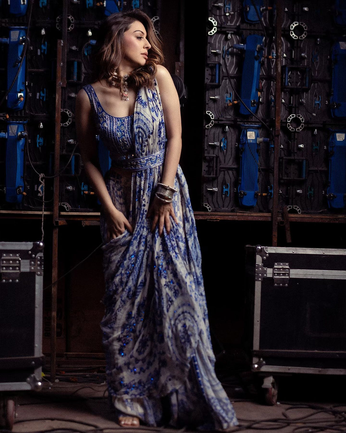 Blue Thikri Print and Highlighted Sari Set