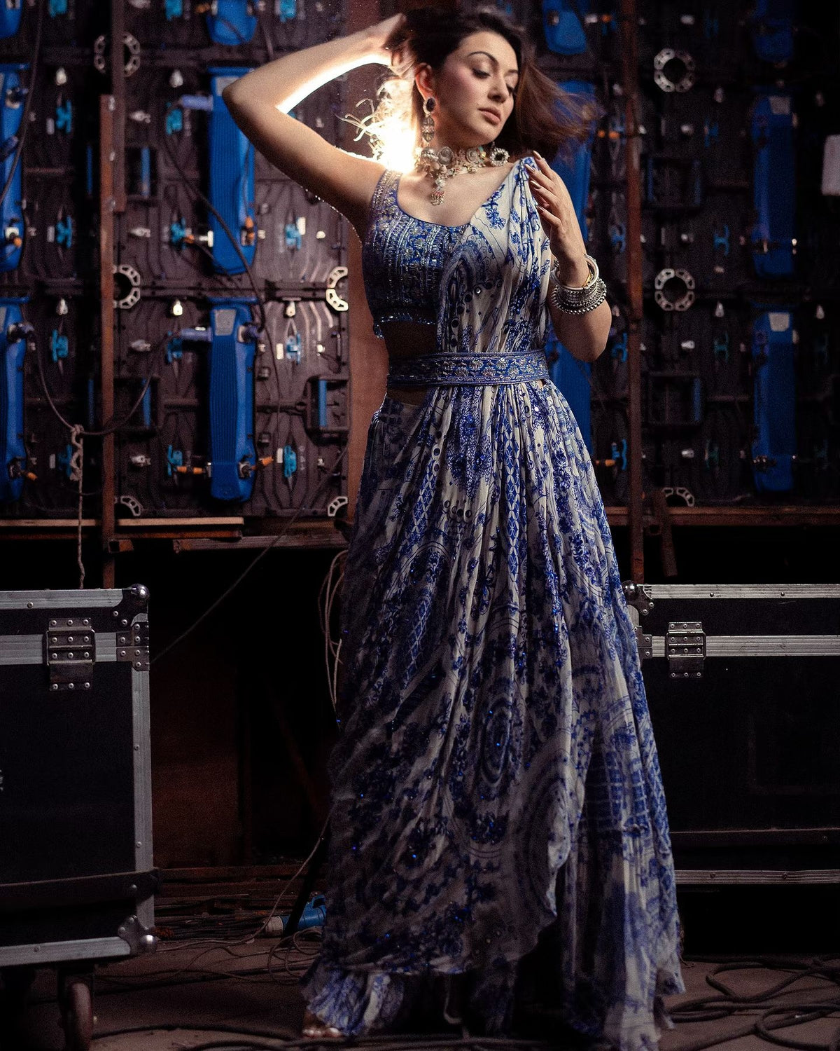 Blue Thikri Print and Highlighted Sari Set