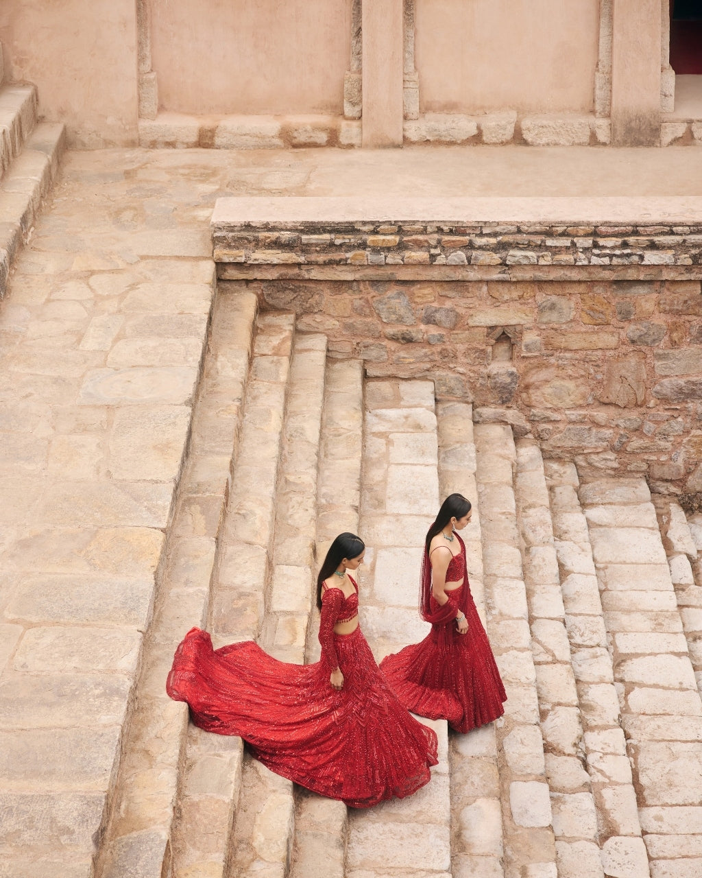 Mrinal Vermellion Red Embroidered Mermaid Skirt Sari Set