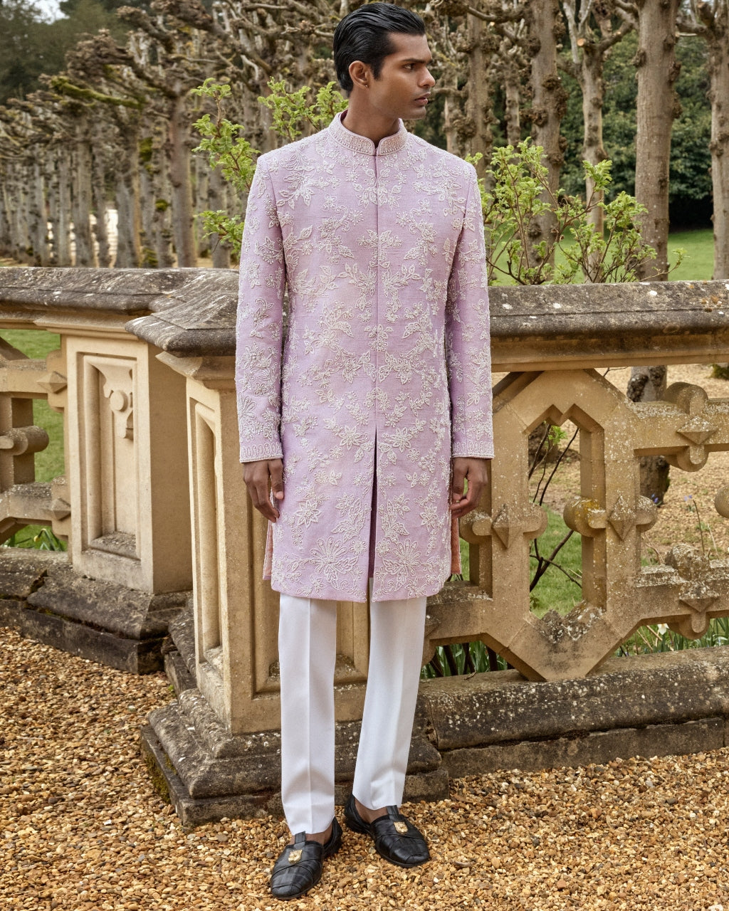 Mauve Pearl Short Sherwani Set