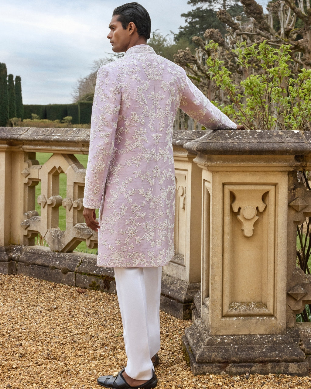 Mauve Pearl Short Sherwani Set