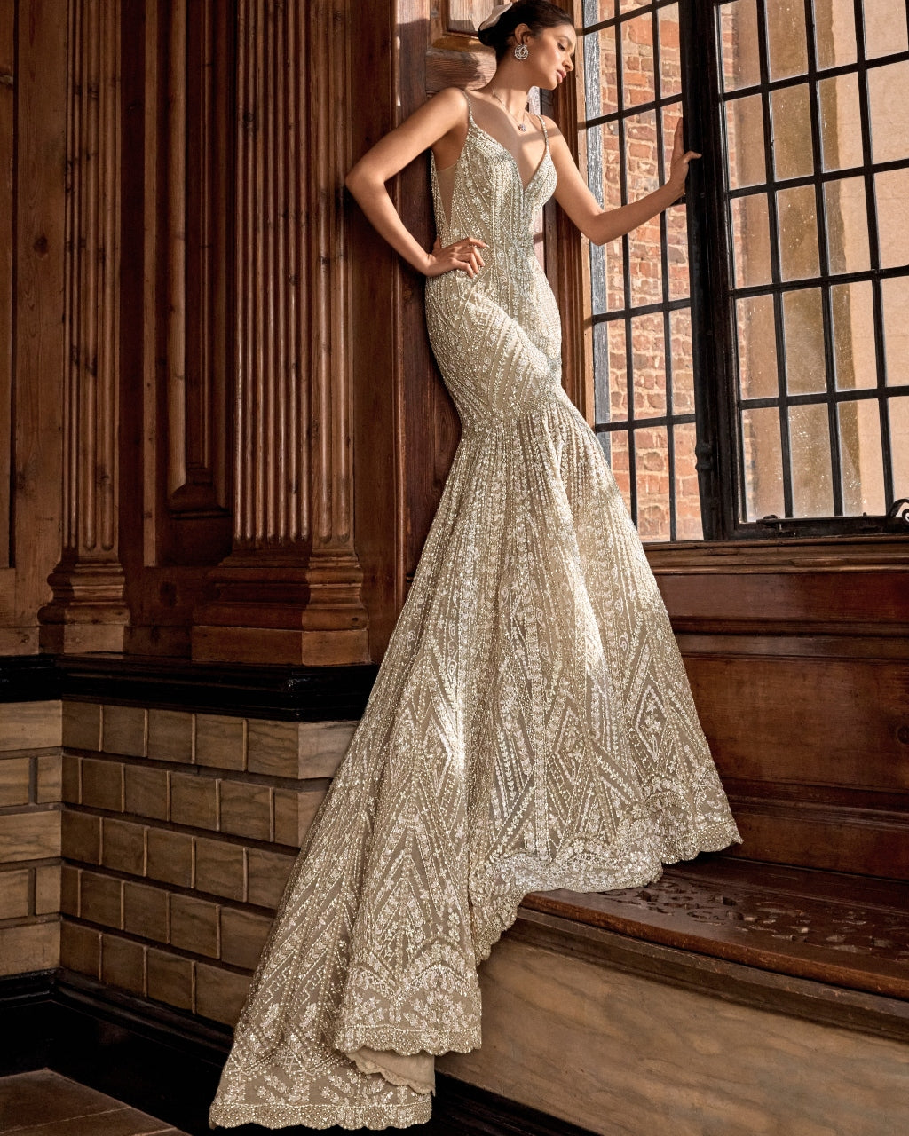 Champagne Sequin Fish Cut Gown
