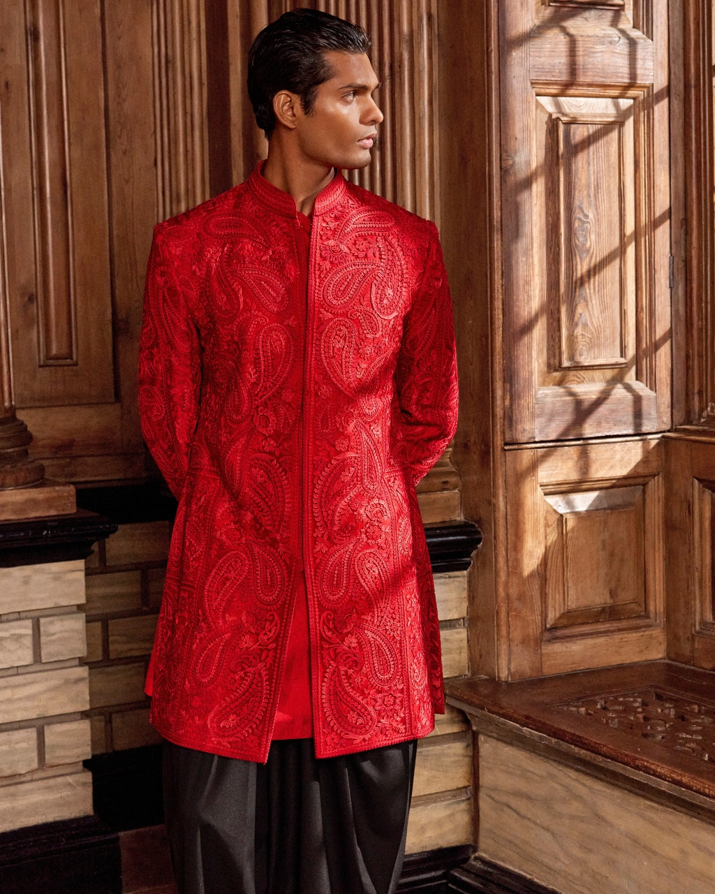 Red Thread Work Sherwani Set