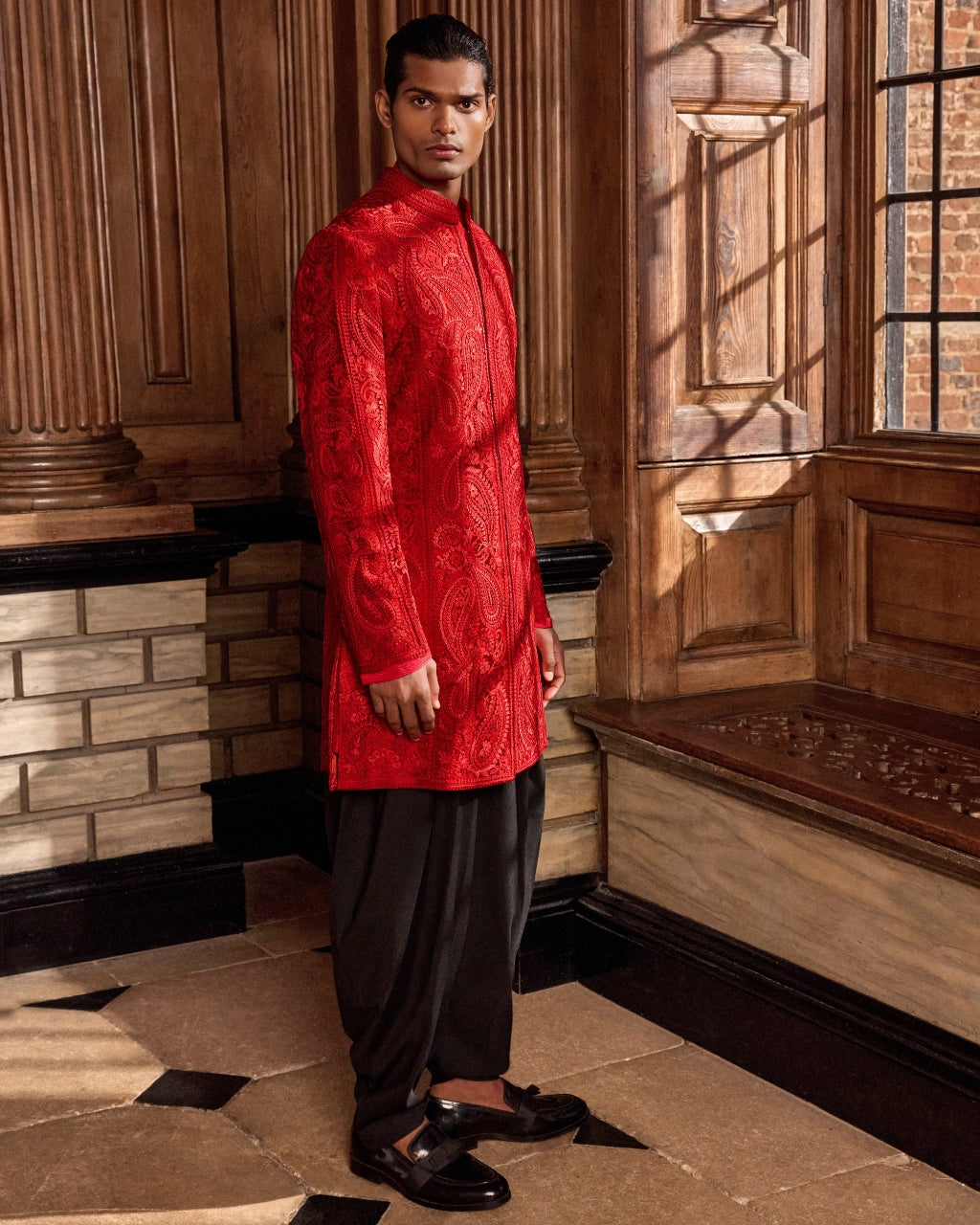 Red Thread Work Sherwani Set